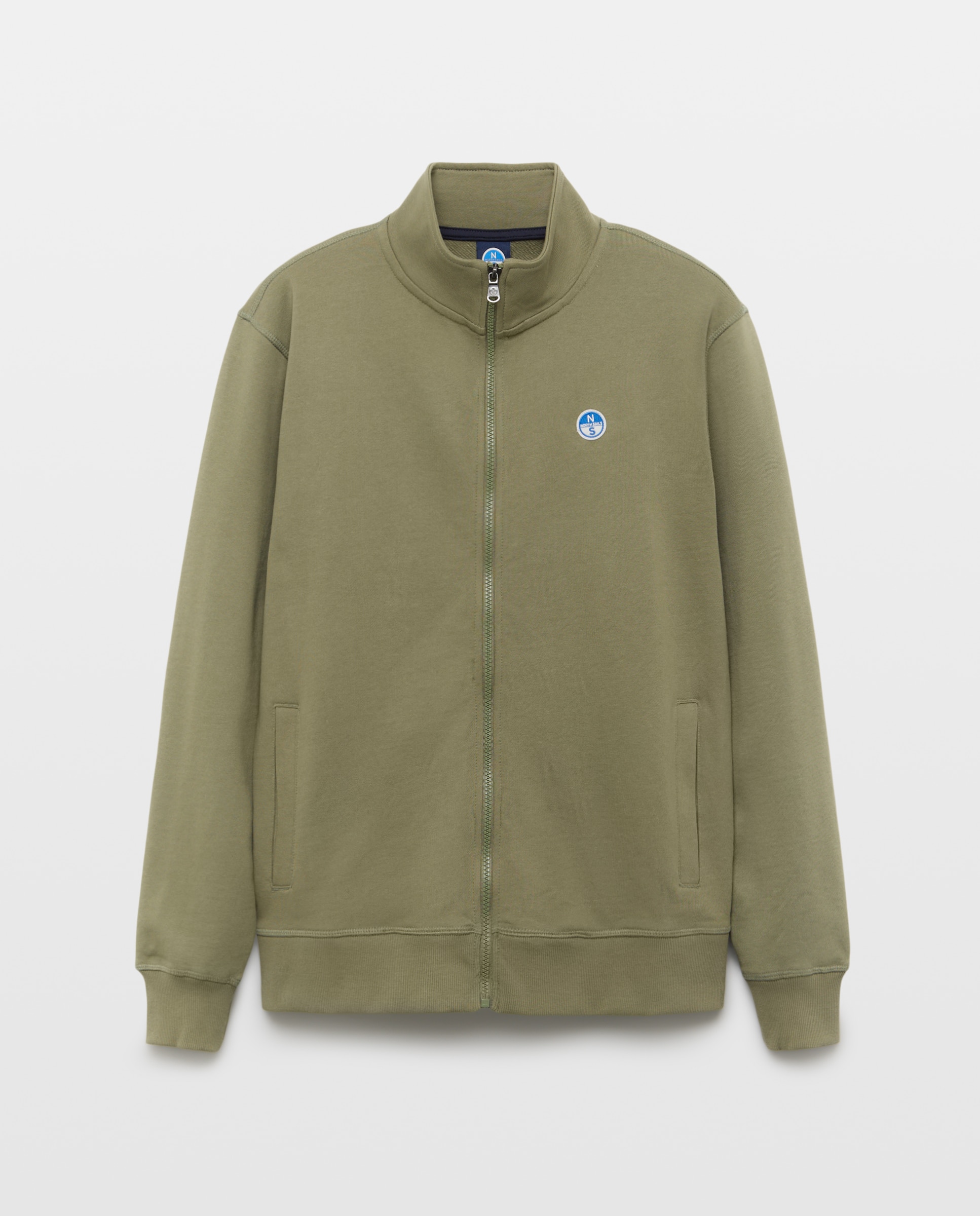 Sweatshirt com Fecho de Correr e em Algodão Orgânico Verde-militar-4