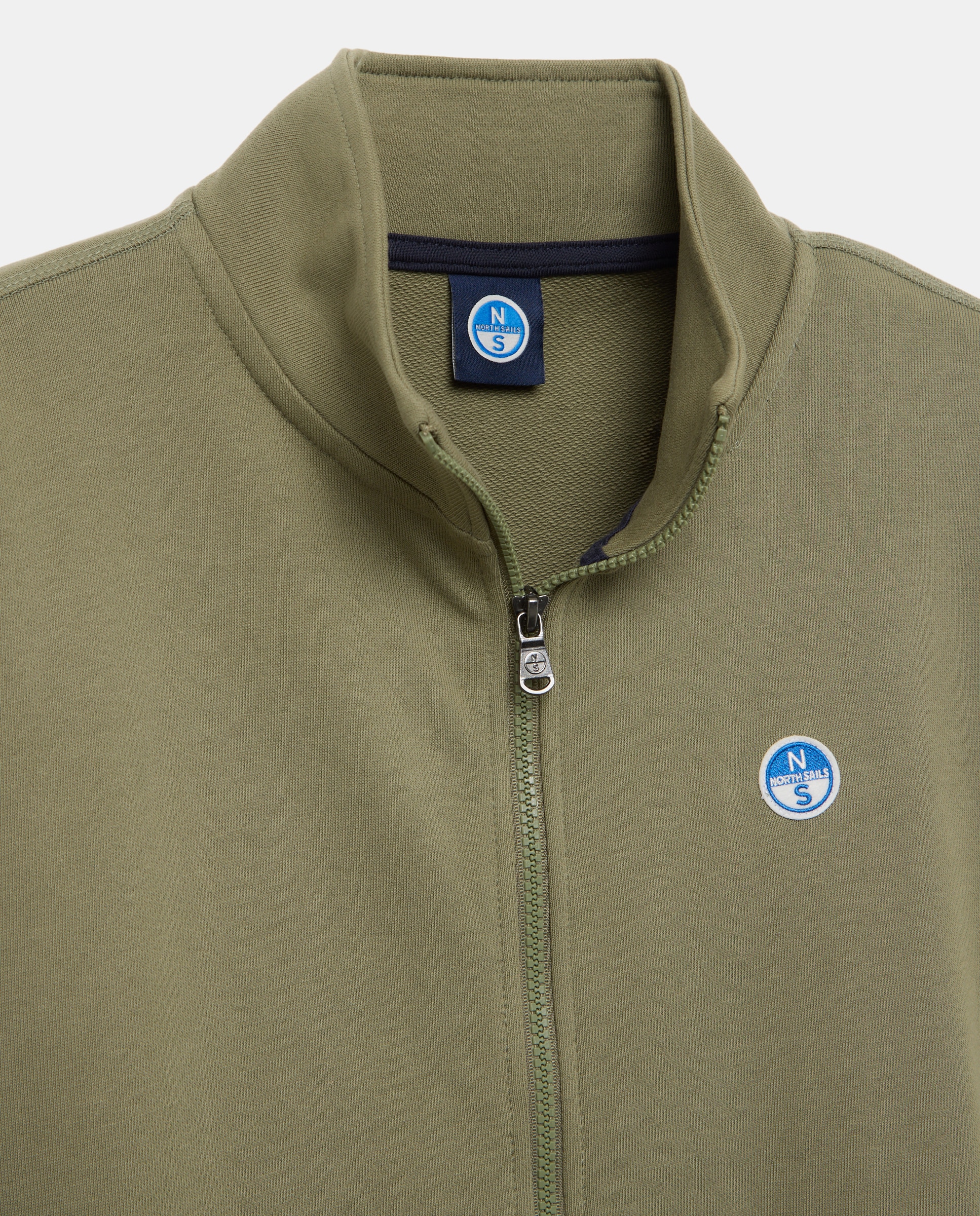 Sweatshirt com Fecho de Correr e em Algodão Orgânico Verde-militar-5