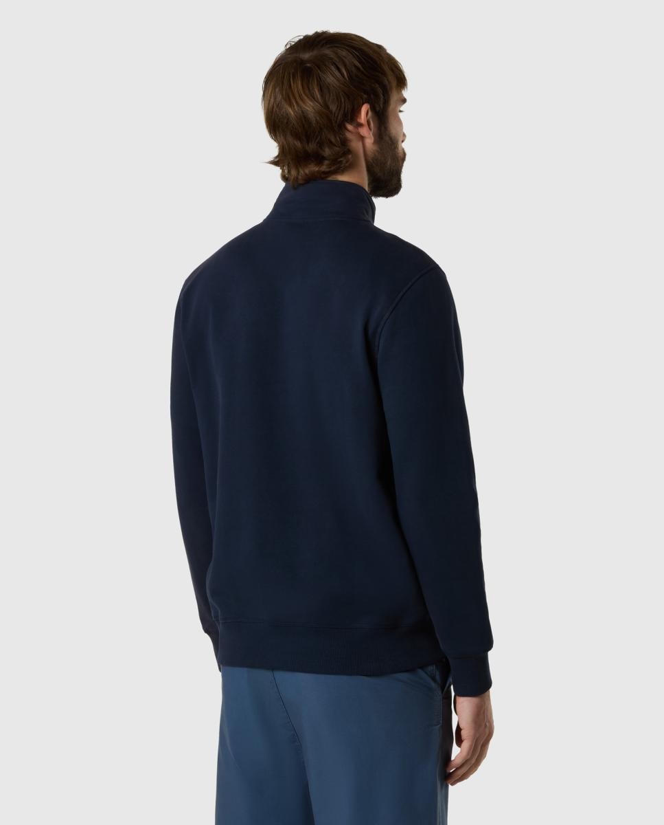 Sweatshirt com Fecho de Correr e em Algodão Orgânico Azul-marinho-2