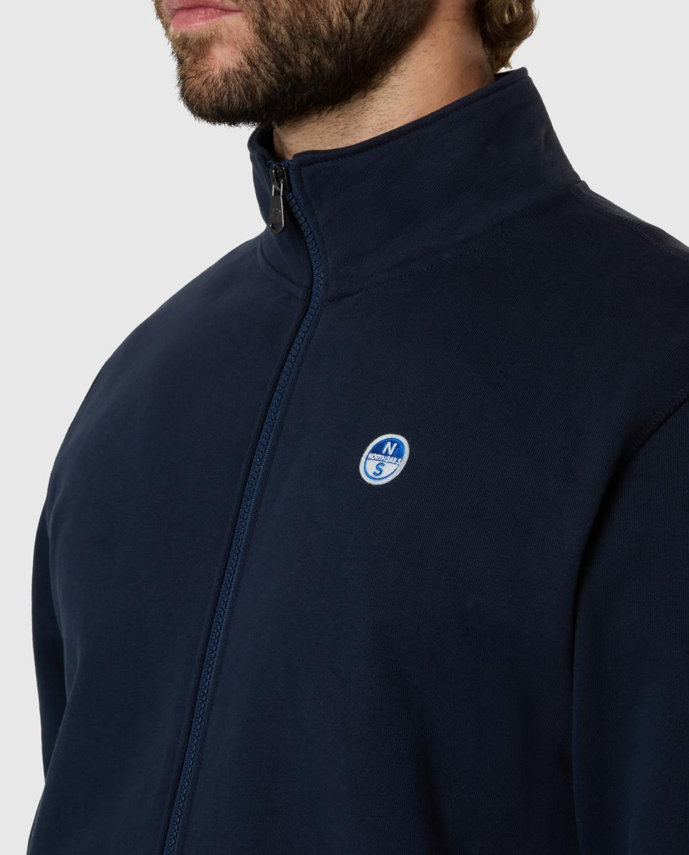Sweatshirt com Fecho de Correr e em Algodão Orgânico Azul-marinho-3