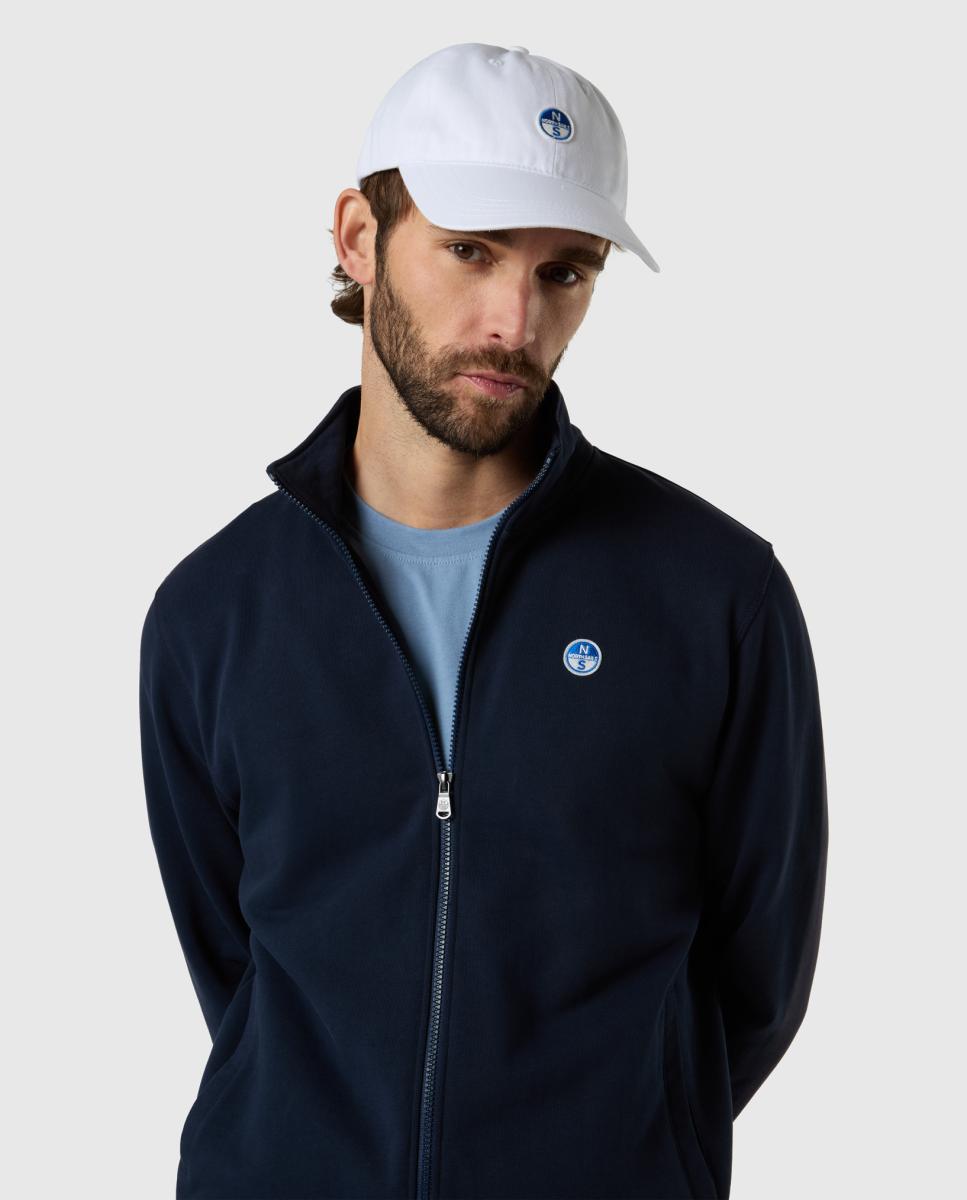 Sweatshirt com Fecho de Correr e em Algodão Orgânico Azul-marinho-4