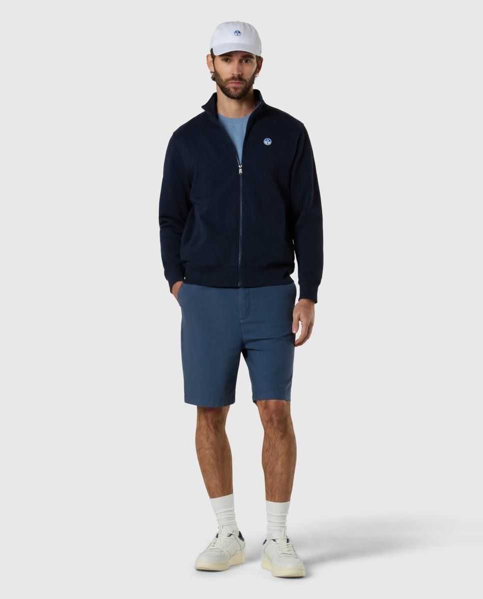Sweatshirt com Fecho de Correr e em Algodão Orgânico Azul-marinho-6