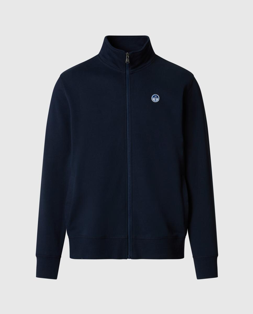 Sweatshirt com Fecho de Correr e em Algodão Orgânico Azul-marinho-5