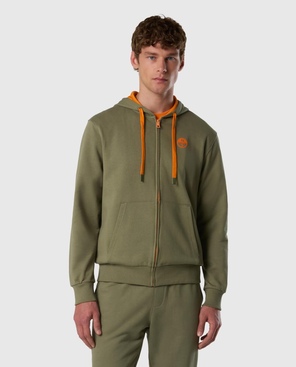Sudadera de hombre algodón orgánico con cremallera y capucha - North Sails - Verde militar Verde militar-1