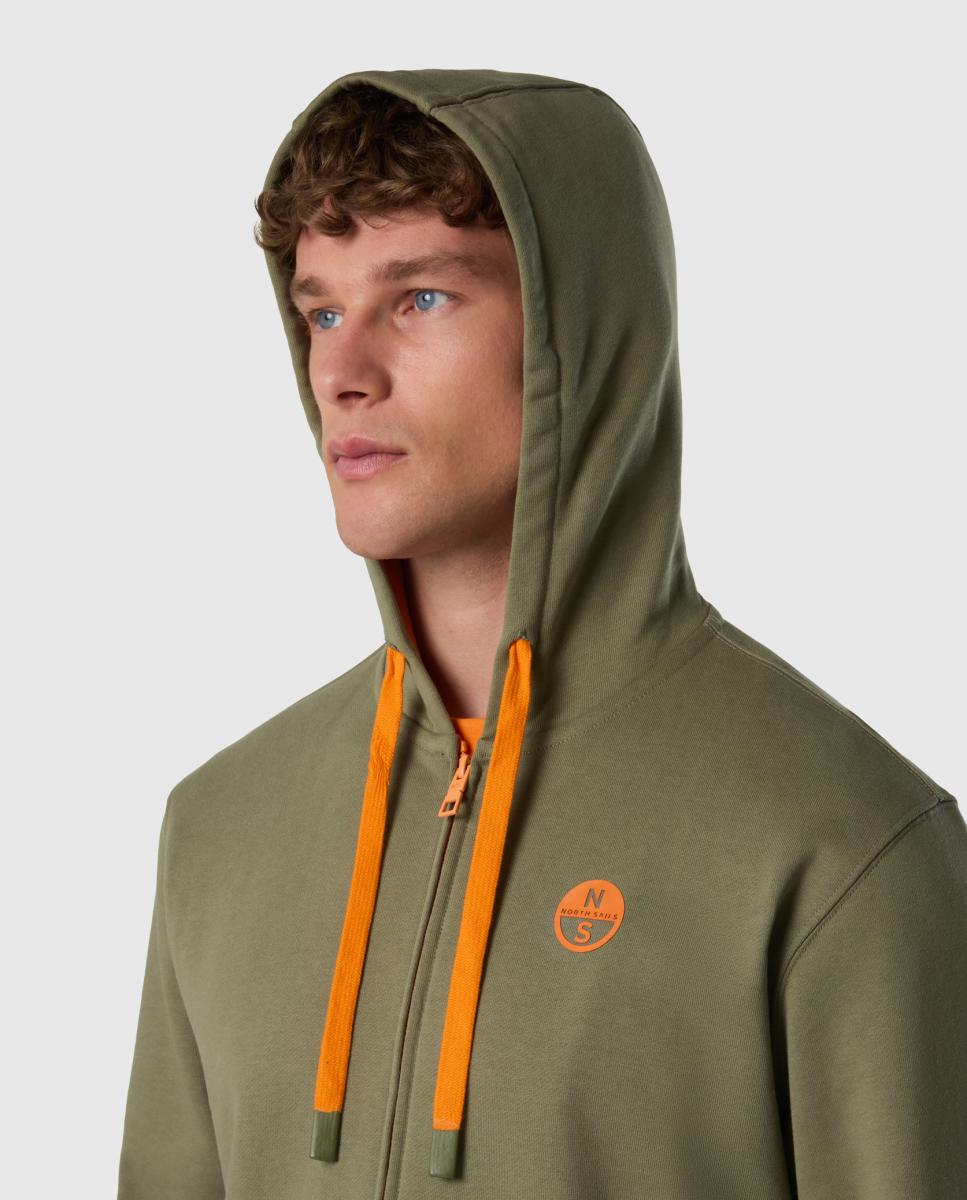Sudadera de hombre algodón orgánico con cremallera y capucha - North Sails - Verde militar Verde militar-3