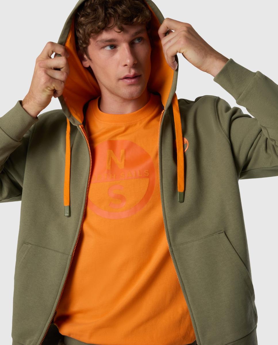Sudadera de hombre algodón orgánico con cremallera y capucha - North Sails - Verde militar Verde militar-4