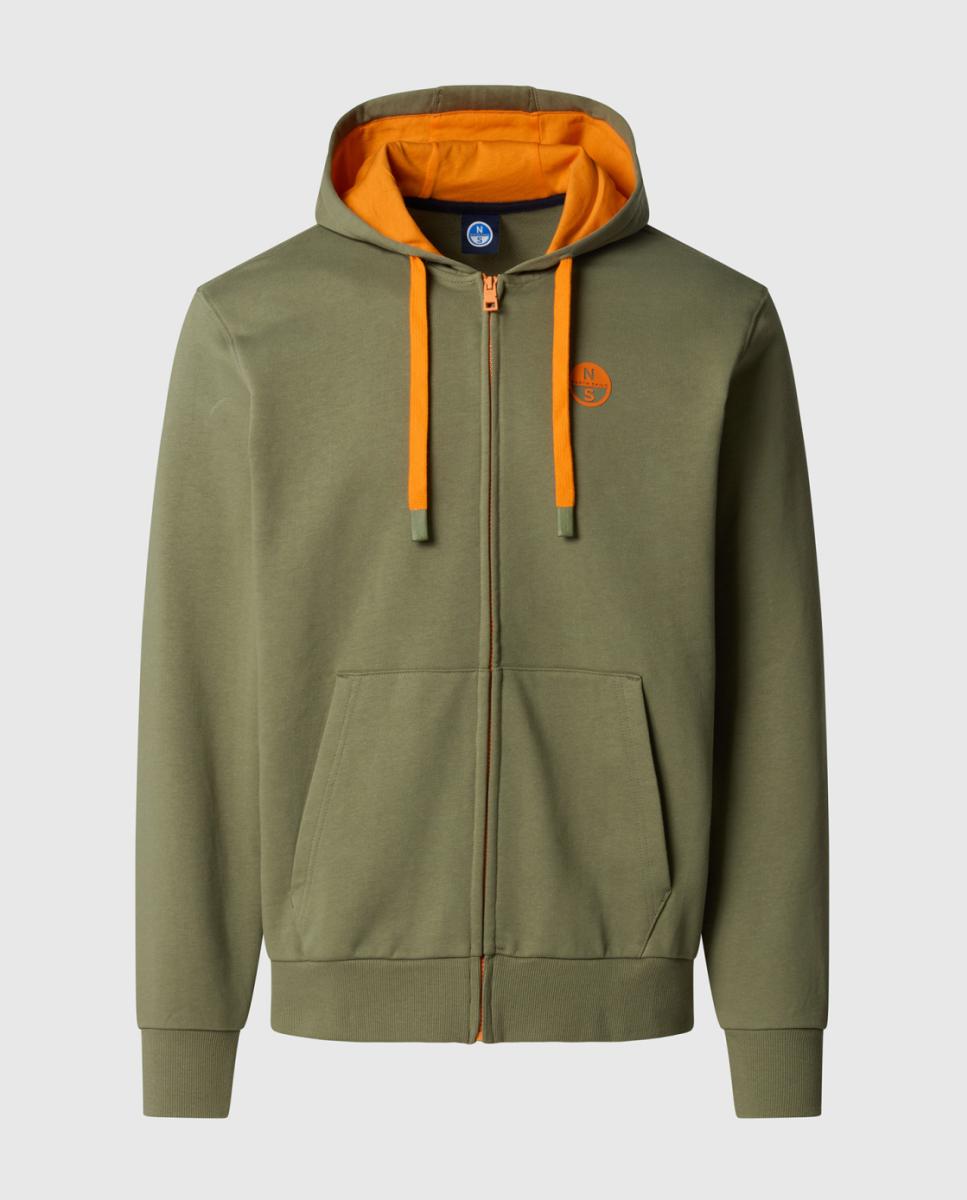 Sudadera de hombre algodón orgánico con cremallera y capucha - North Sails - Verde militar Verde militar-5