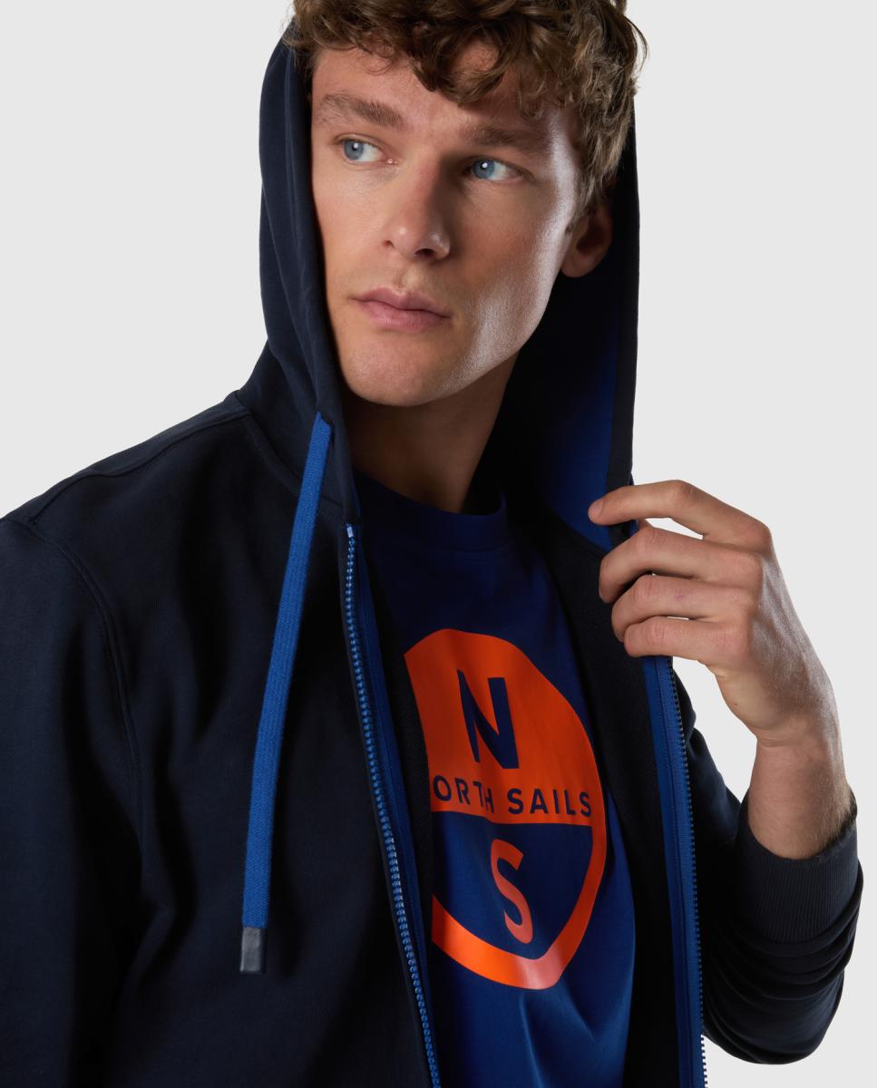 Sweatshirt de Algodão Orgânico com Fecho de Correr e Capuz Azul-marinho-4