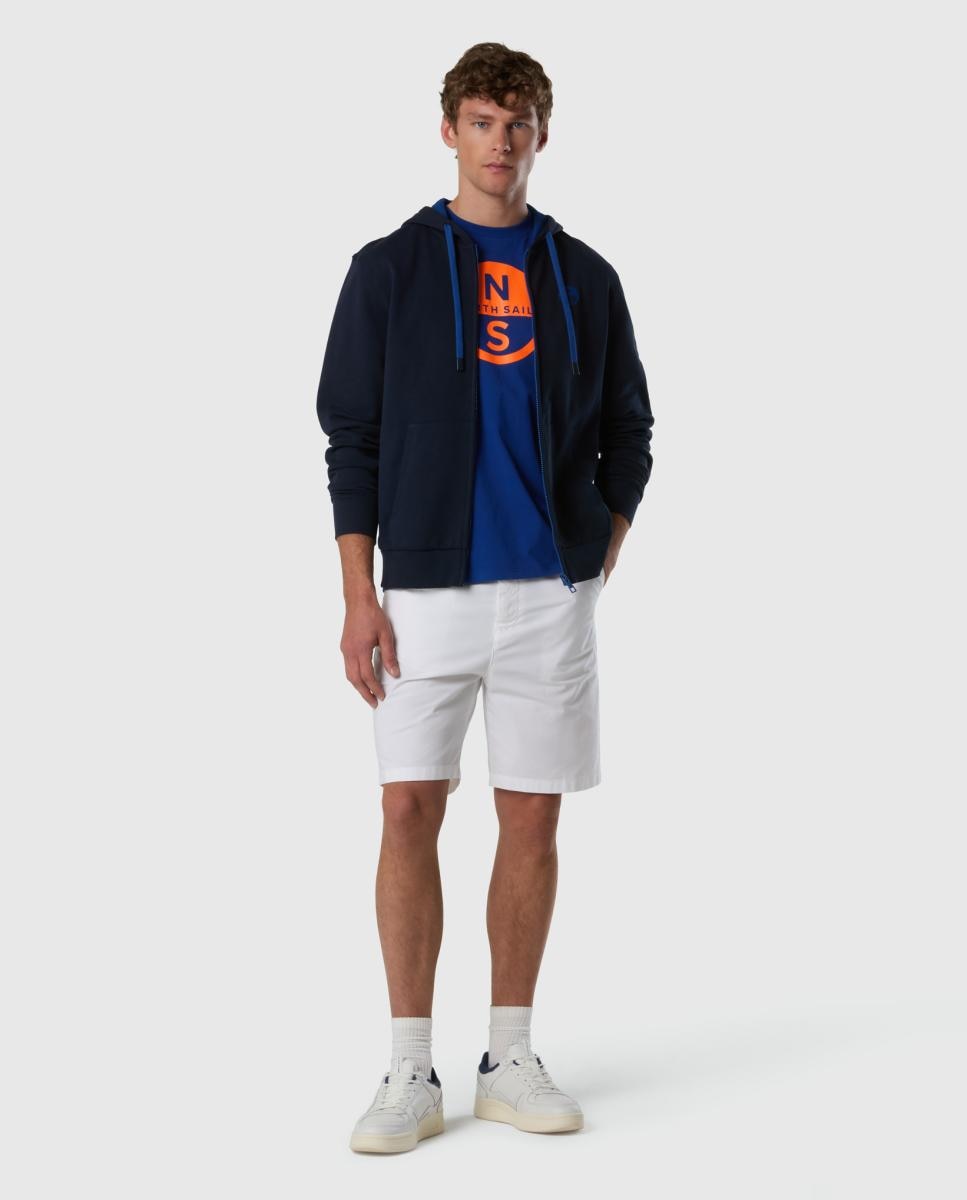 Sweatshirt de Algodão Orgânico com Fecho de Correr e Capuz Azul-marinho-6