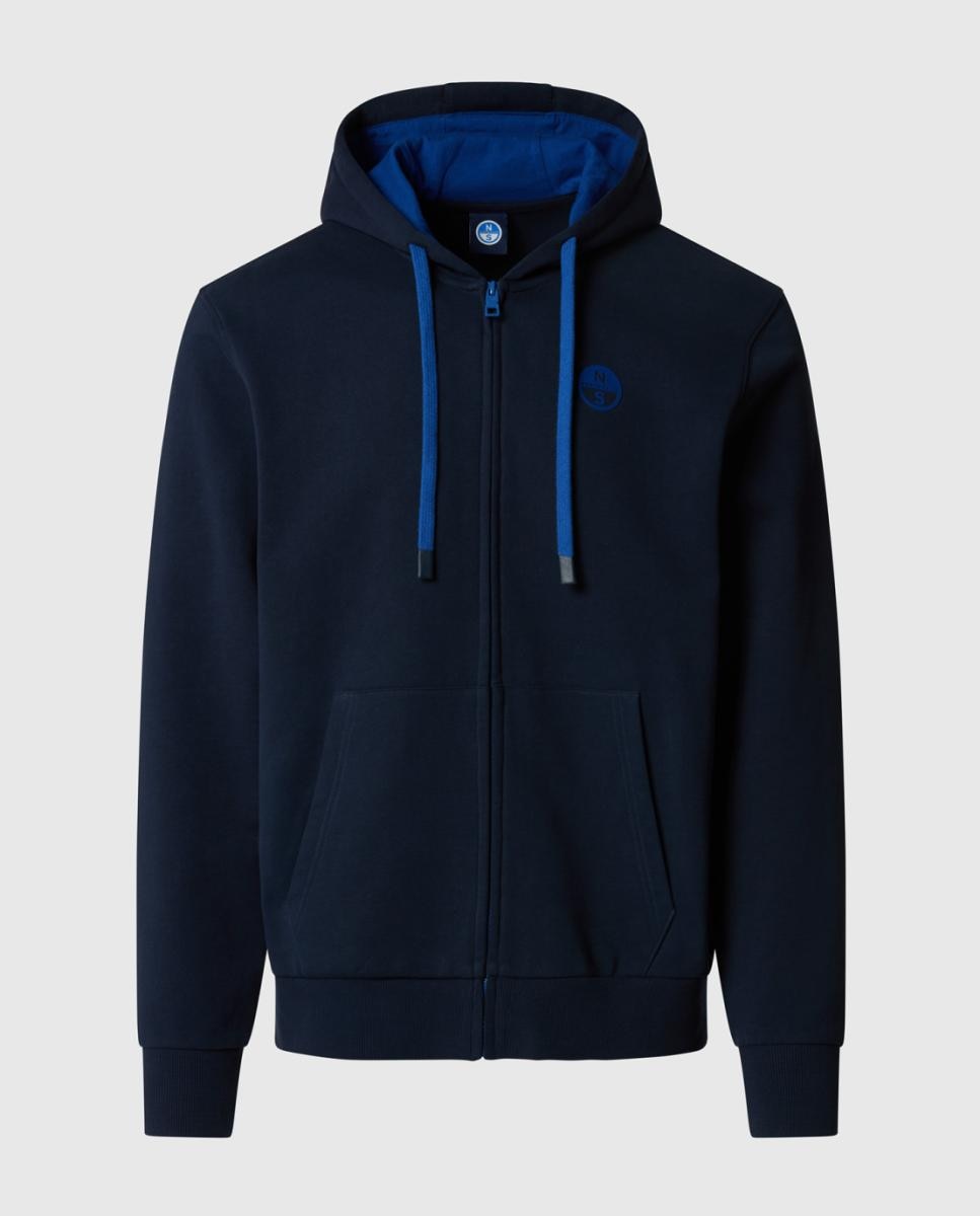 Sweatshirt de Algodão Orgânico com Fecho de Correr e Capuz Azul-marinho-5