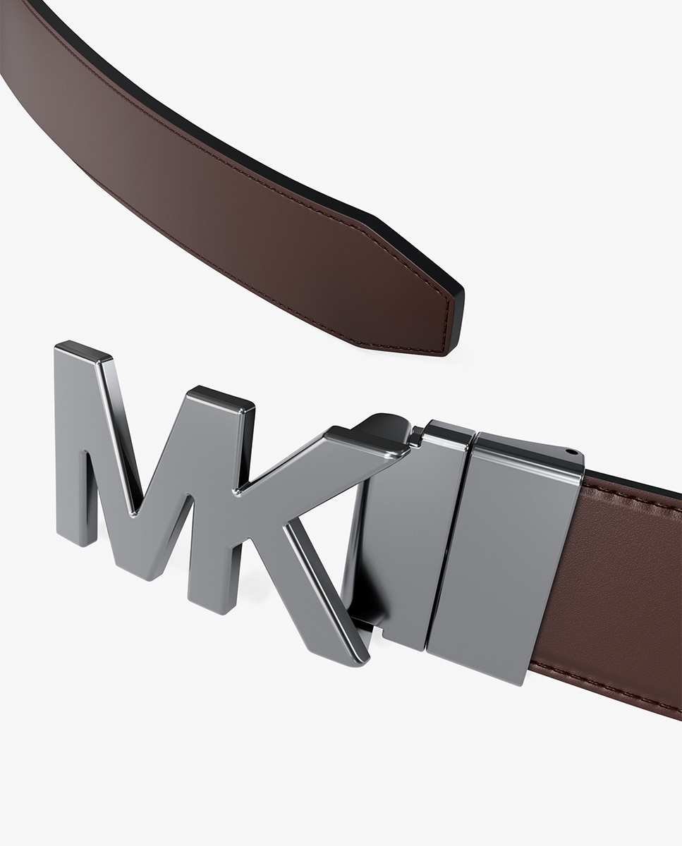 Cinto Reversível com Estampado de Logótipos MK de um Lado e Preto do Outro - Castanho Preto-2
