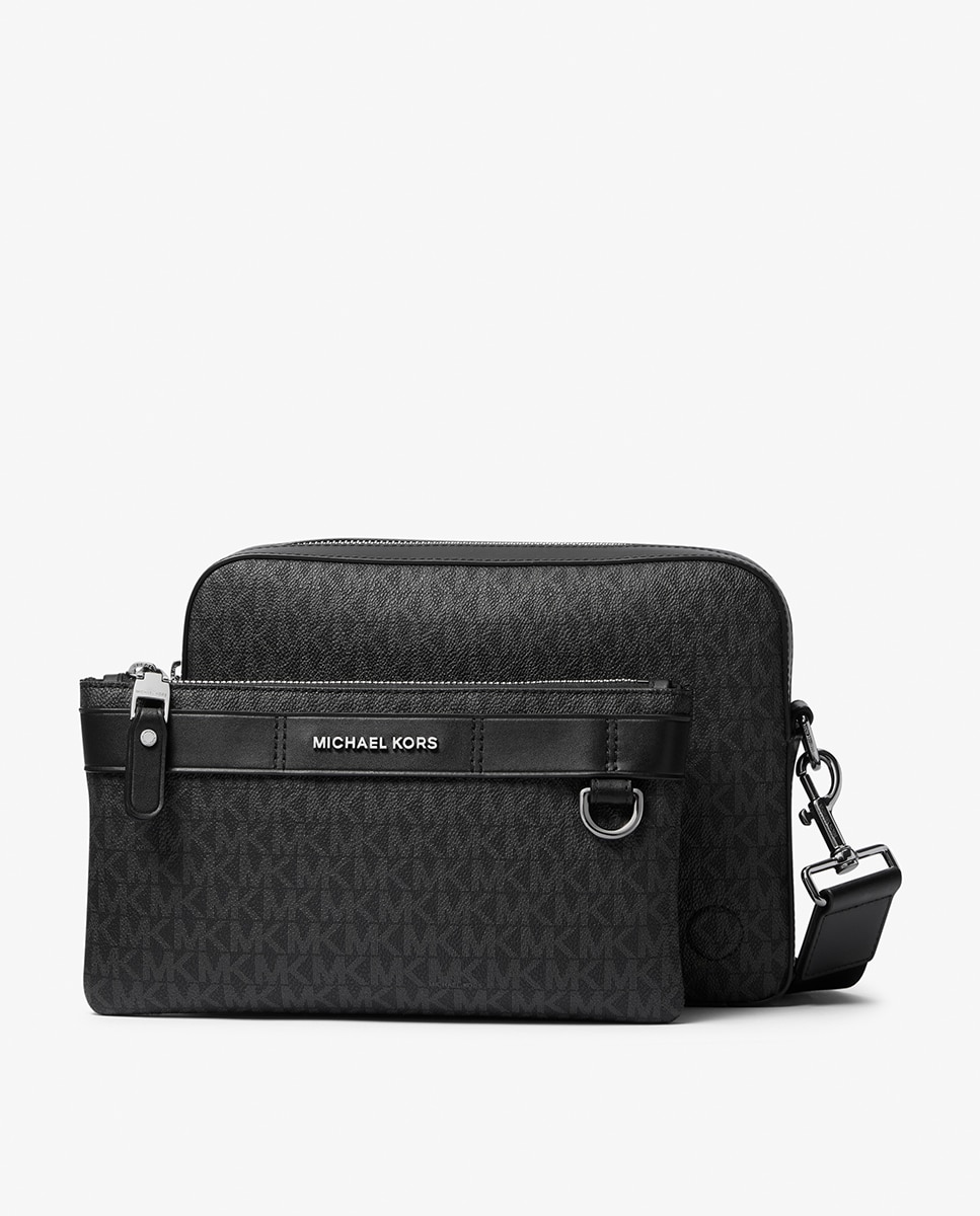 Mala a Tiracolo com Estampado de Logótipos MK Preto-4