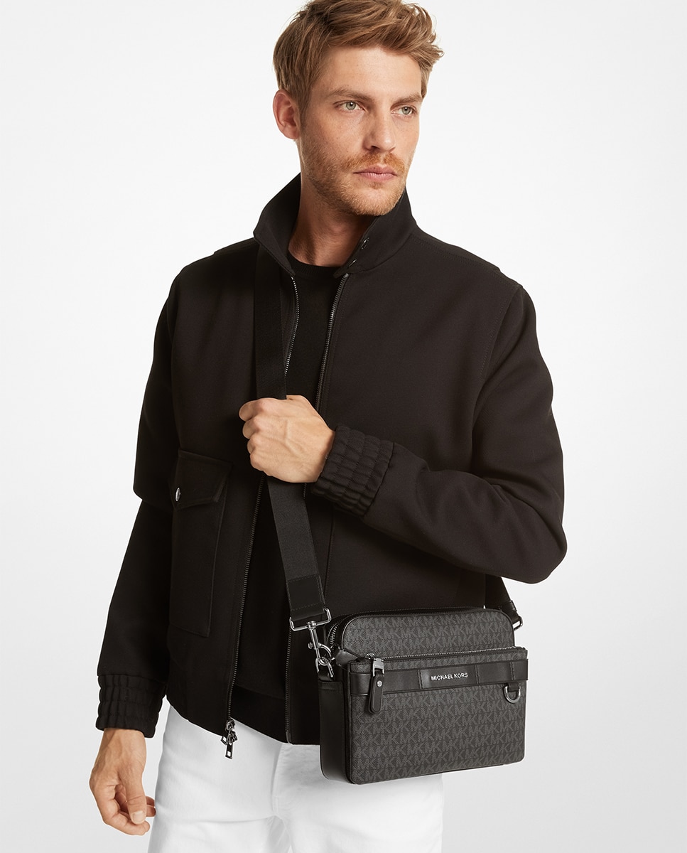 Mala a Tiracolo com Estampado de Logótipos MK Preto-5