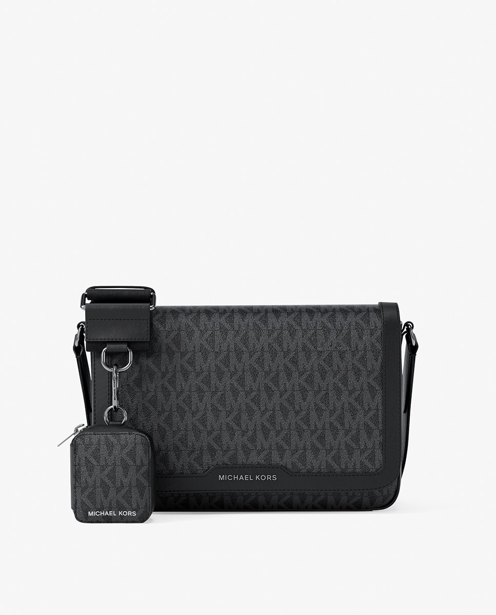 Mala a Tiracolo com Estampado de Logótipos MK Preto-1
