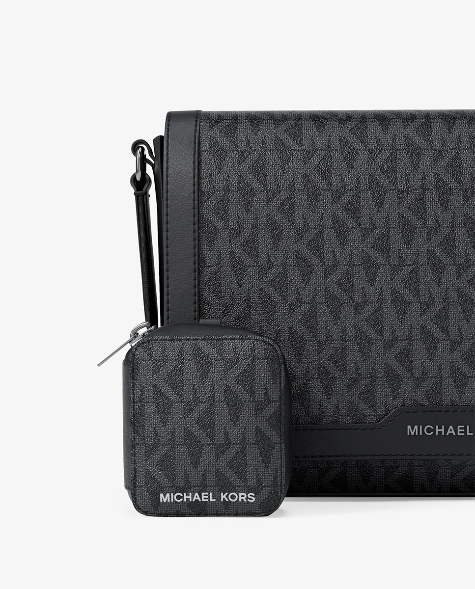 Mala a Tiracolo com Estampado de Logótipos MK Preto-5