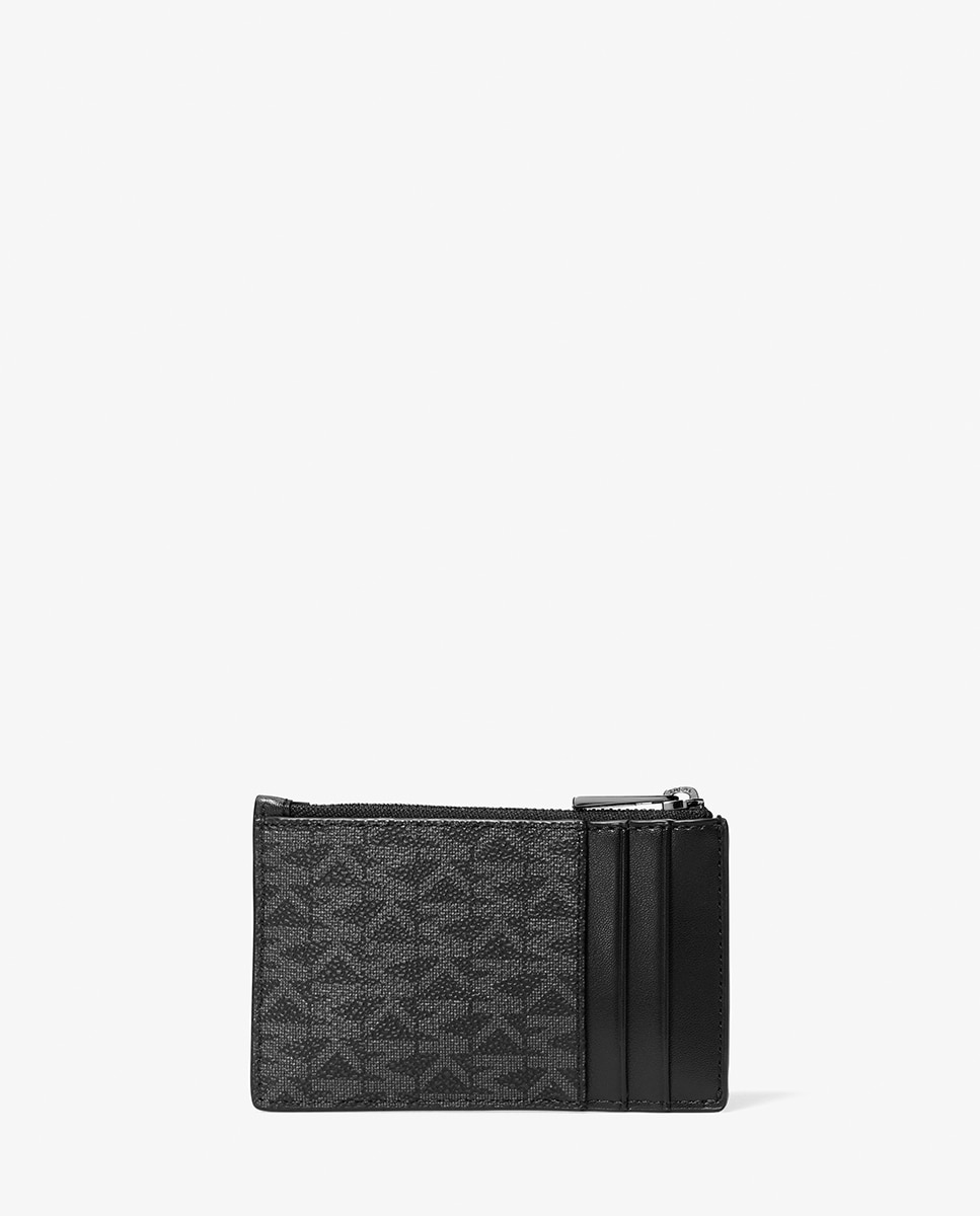 Porta-Cartões com Estampado de Logótipos MK e Bolso Central com Fecho de Correr Preto-3