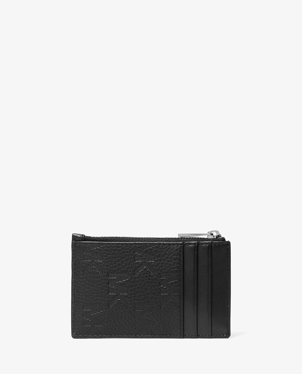 Porta-Cartões Hudson em Pele com Logótipos Gravados MK e Bolso Central com Fecho de Correr Preto-3