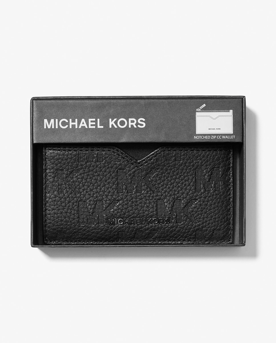 Porta-Cartões Hudson em Pele com Logótipos Gravados MK e Bolso Central com Fecho de Correr Preto-4
