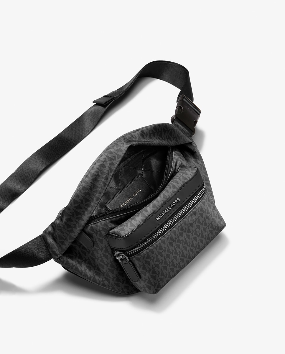 Bolsa de Cintura com Estampado de Logótipos MK e Bolso à Frente Preto-2