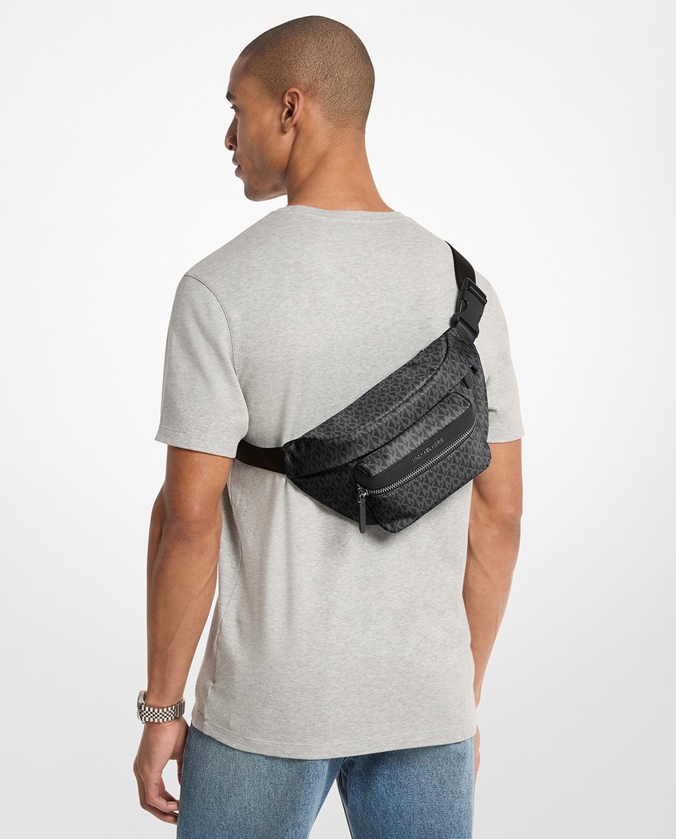 Bolsa de Cintura com Estampado de Logótipos MK e Bolso à Frente Preto-3