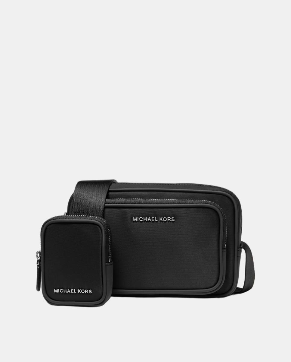 Mala a Tiracolo em Nylon Liso com Compartimento Duplo Preto-2