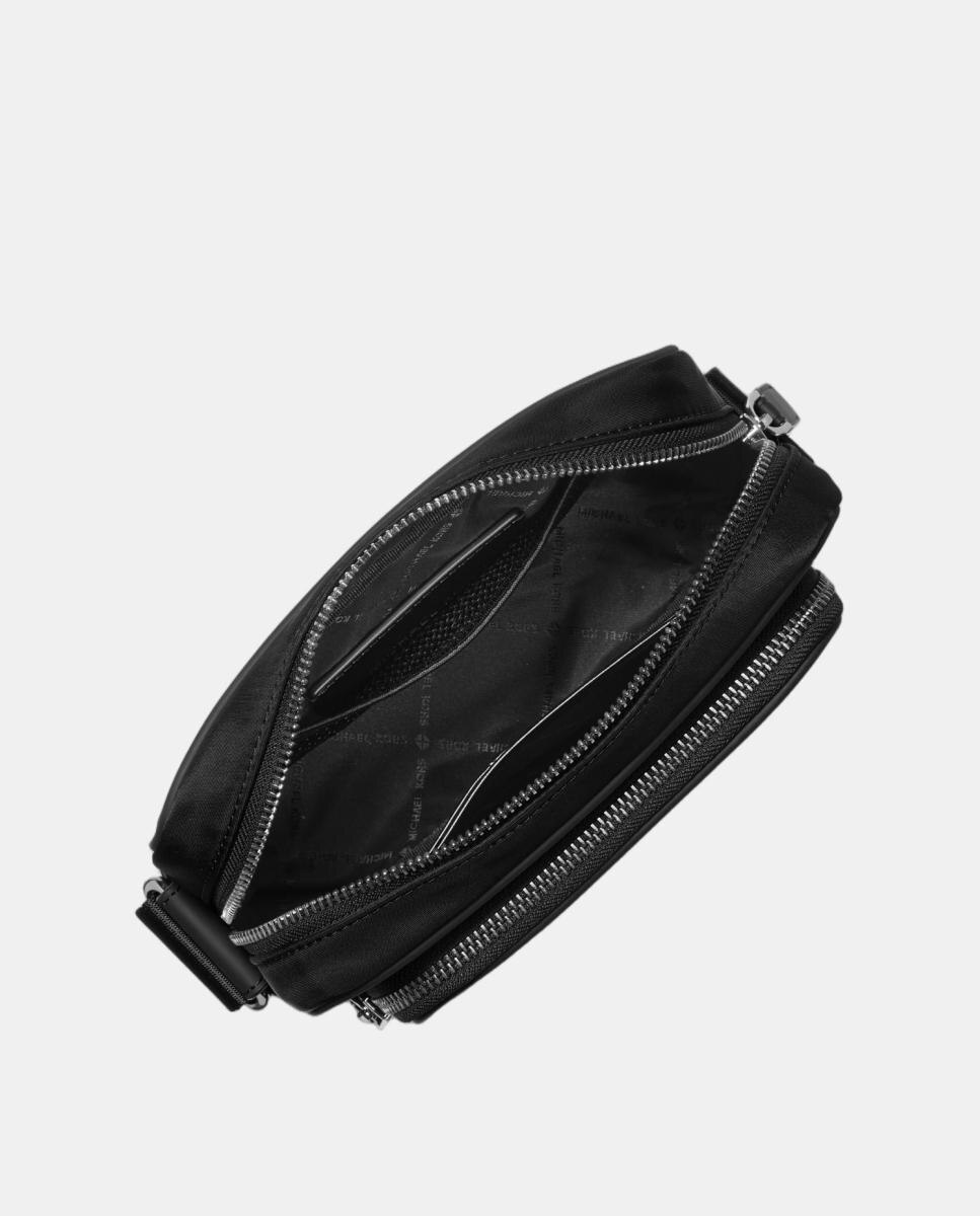 Mala a Tiracolo em Nylon Liso com Compartimento Duplo Preto-3