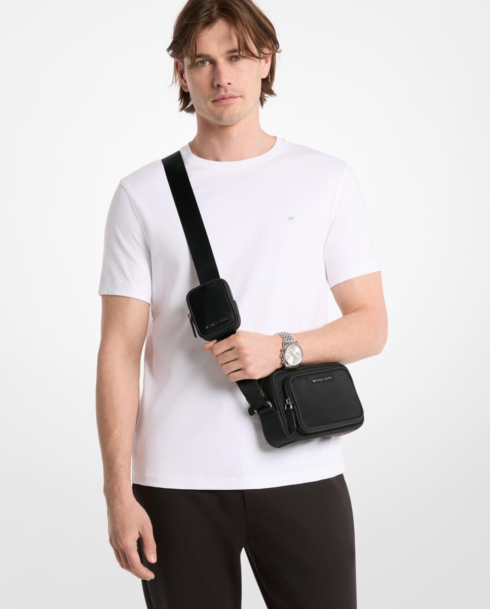 Mala a Tiracolo em Nylon Liso com Compartimento Duplo Preto-4