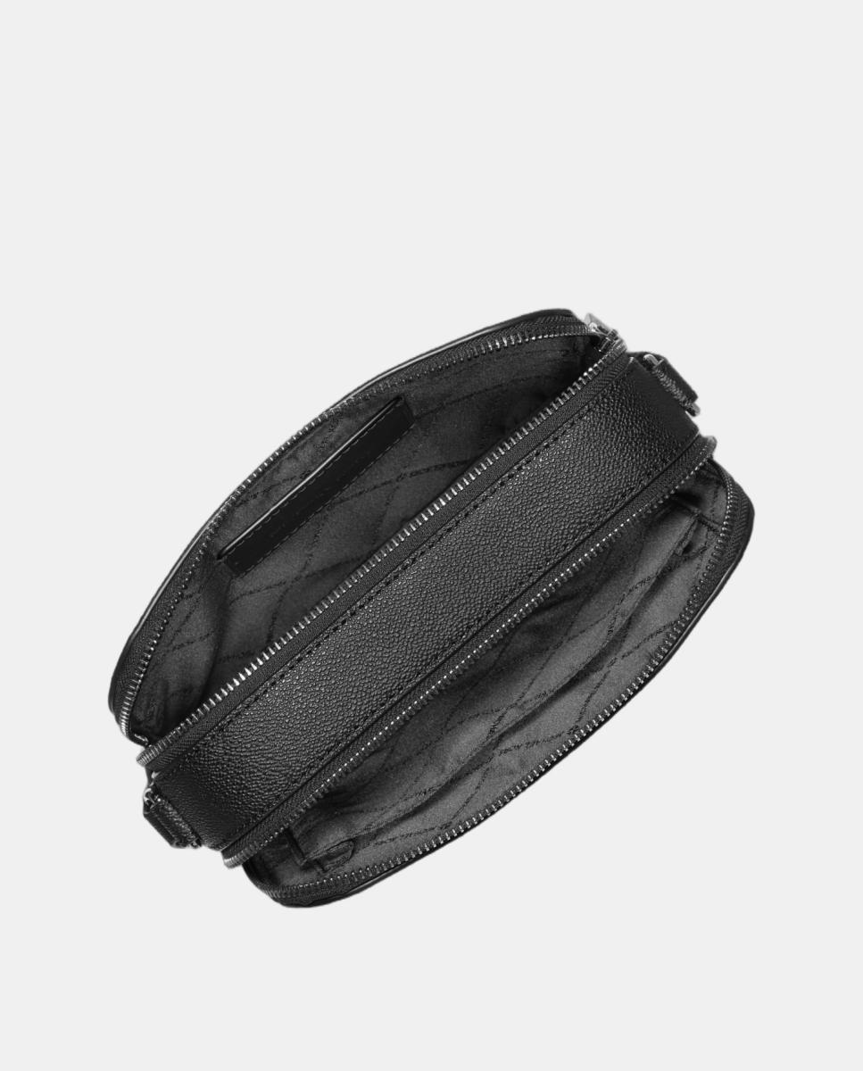 Mala a Tiracolo de Dois Fechos de Correr com Estampado de Logótipos MK Preto-2
