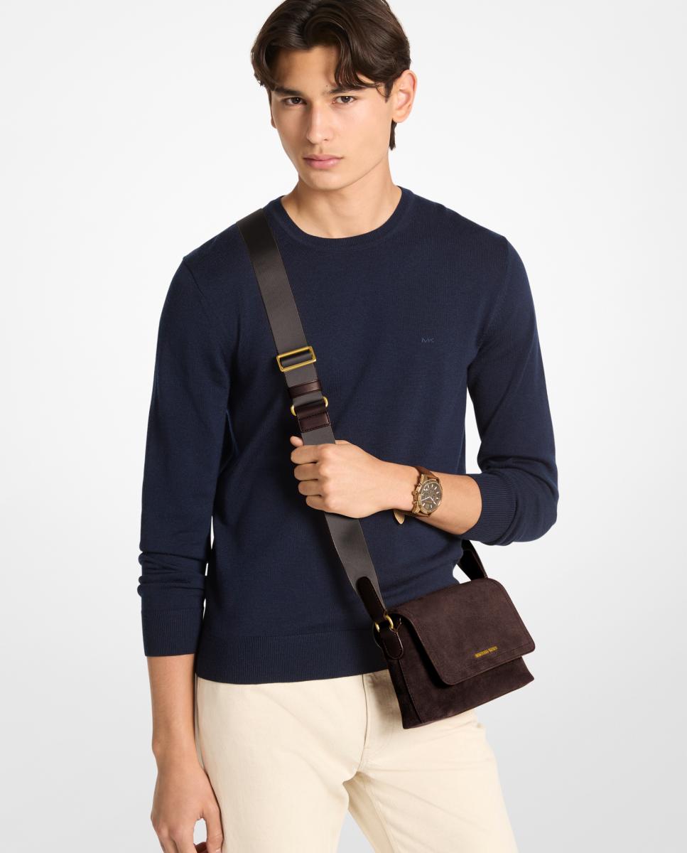 Bandolera de hombre en ante con solapa frontal - Michael Kors - Marrón oscuro Marrón oscuro-4