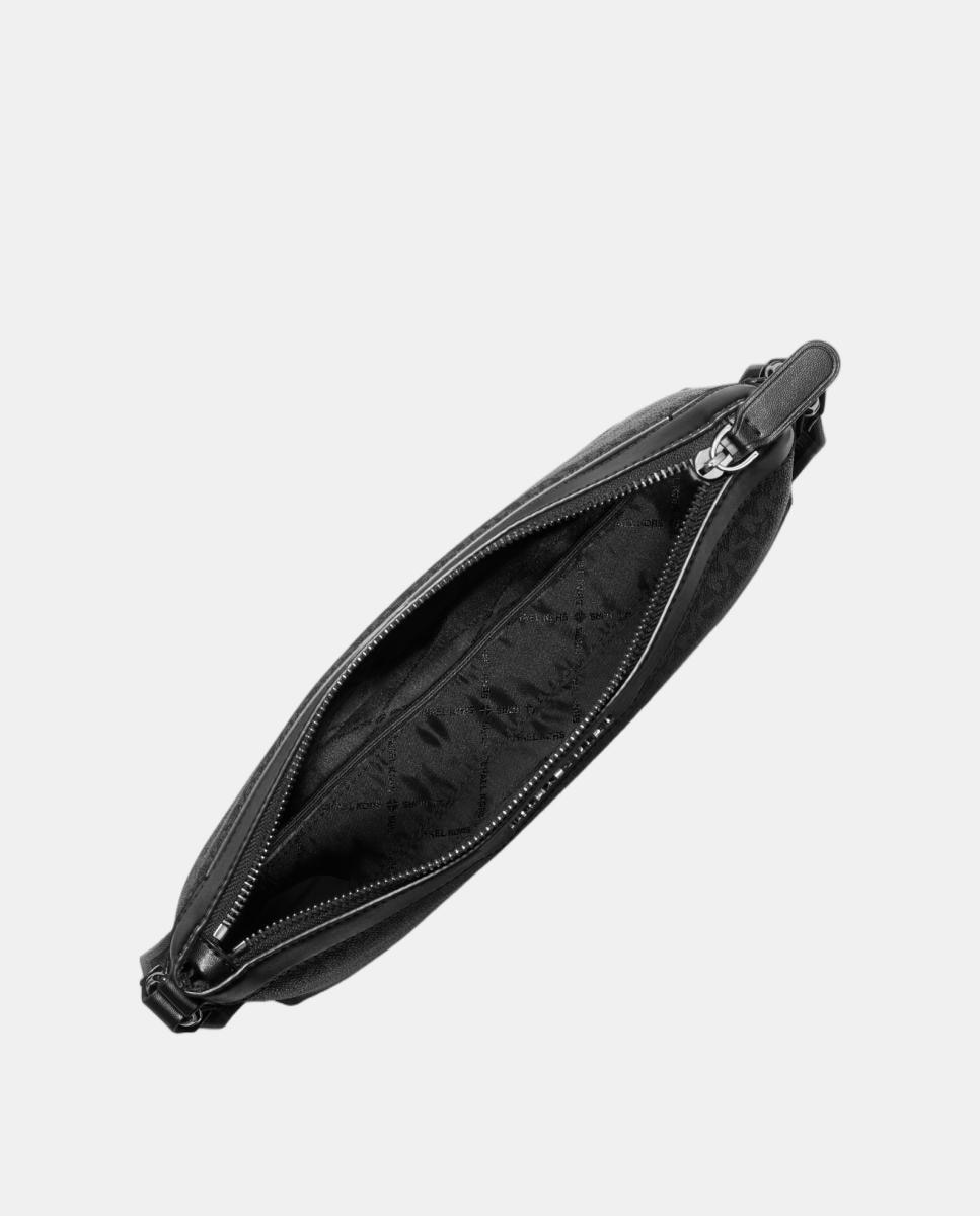 Mala a Tiracolo com Fecho de Correr Superior e Estampado de Logótipos MK Preto-2