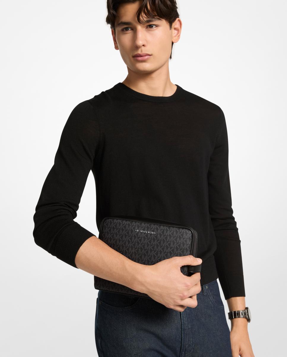 Neceser de hombre con cremallera superior y estampado de logotipos MK - Michael Kors - Negro Negro-3