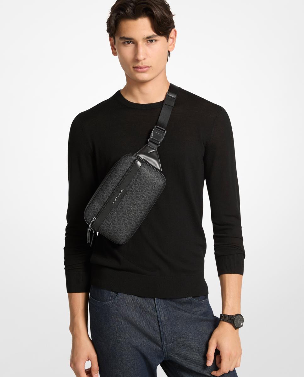 Riñonera de hombre con cremallera frontal y estampado de logotipos MK - Michael Kors - Negro Negro-4