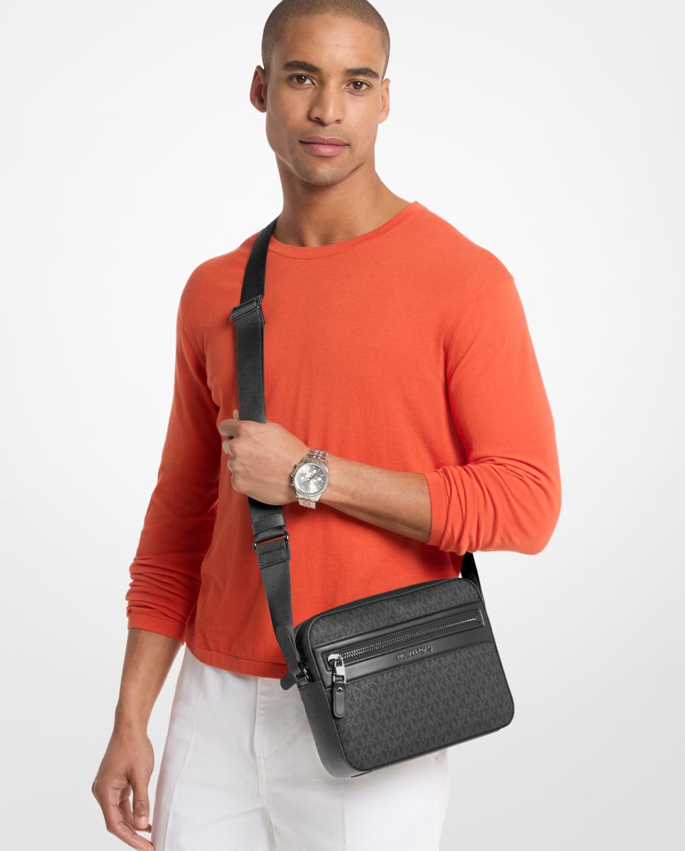 Bandolera de hombre con cremalleras superior y frontal y estampado de logotipos MK - Michael Kors - Negro Negro-5
