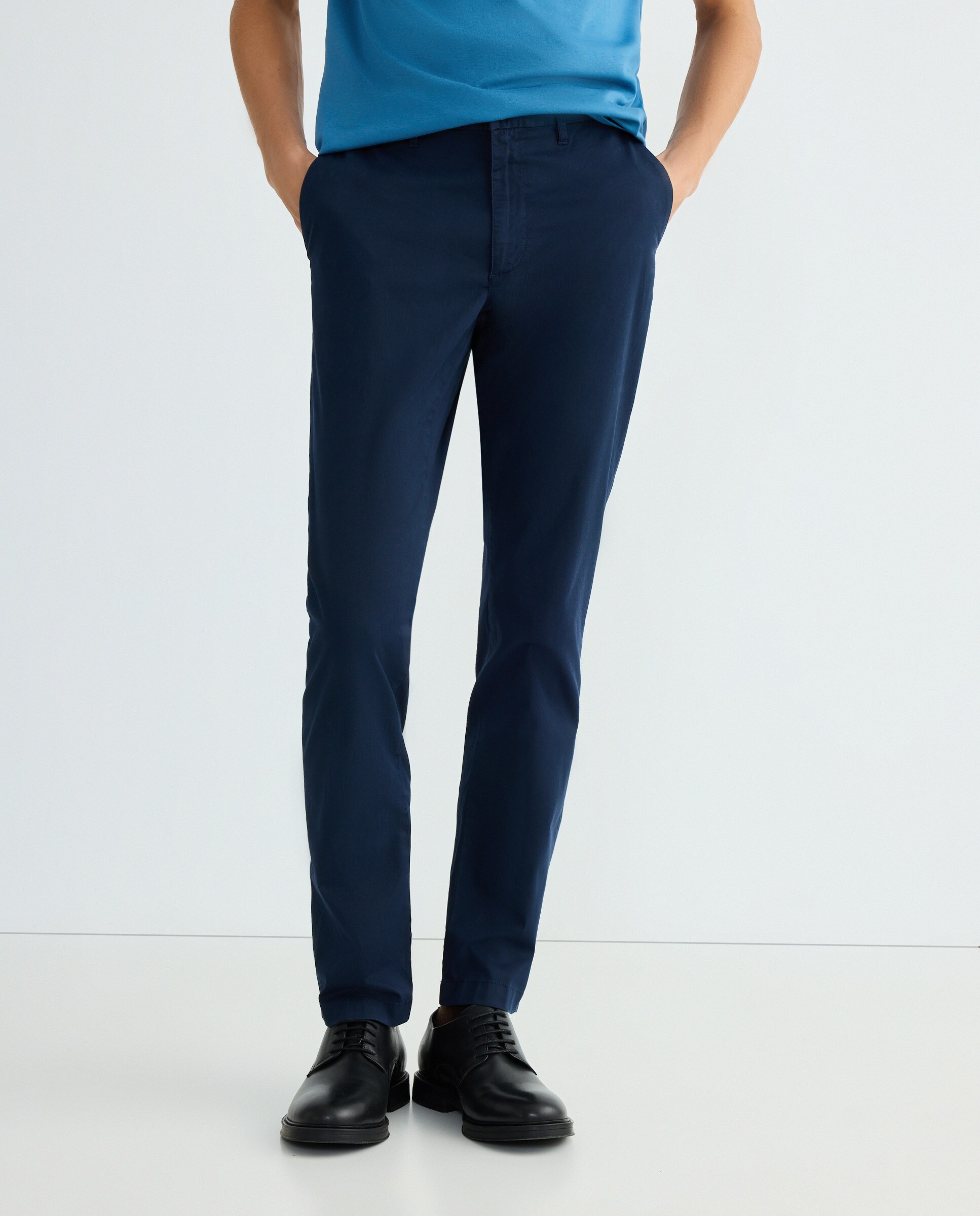 Calças Chino Slim de Algodão Elástico Azul-marinho-2