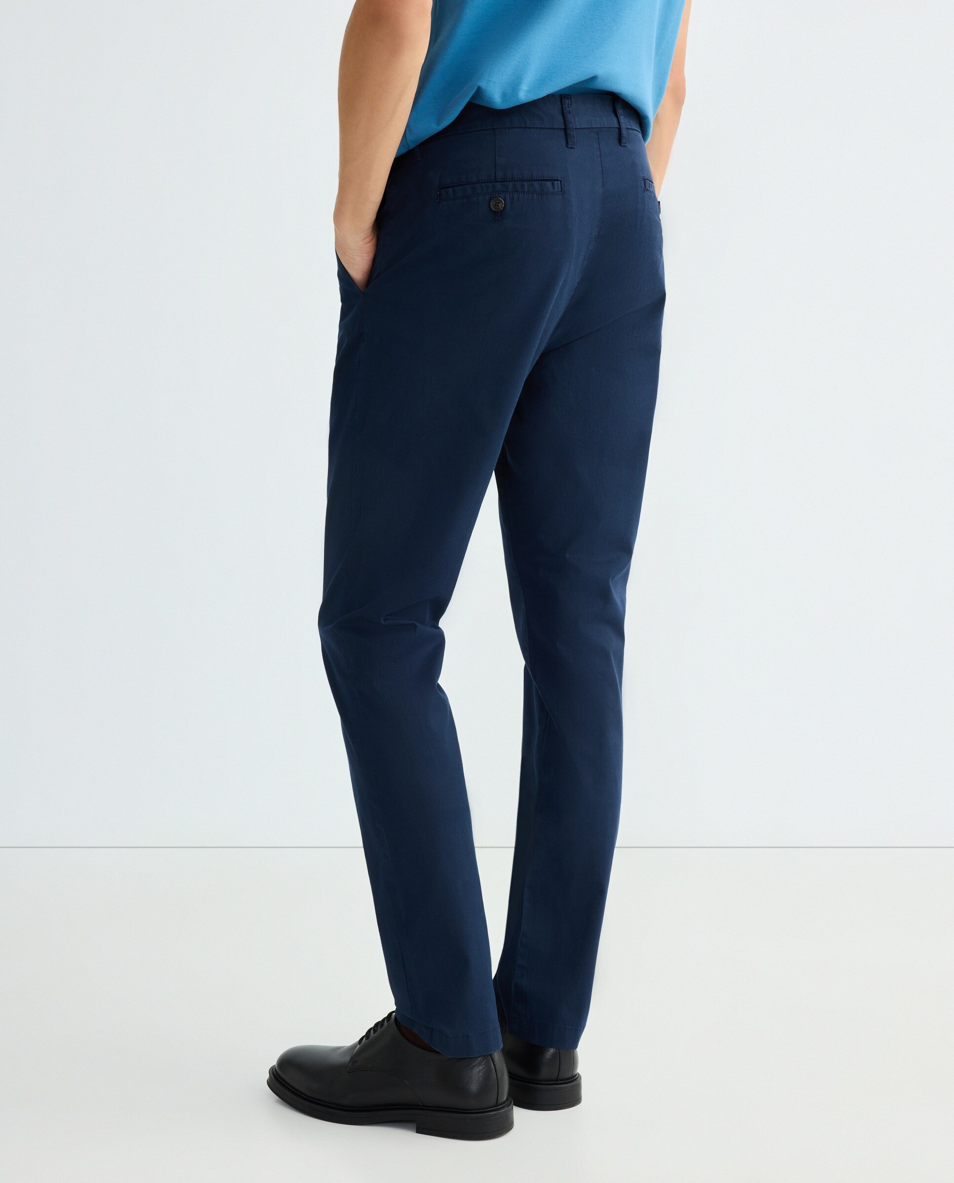 Calças Chino Slim de Algodão Elástico Azul-marinho-3