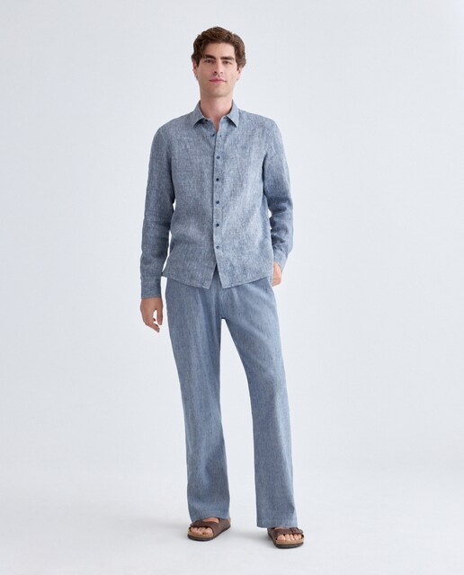 Pantalón de hombre de lino con elástico y cordón en cintura