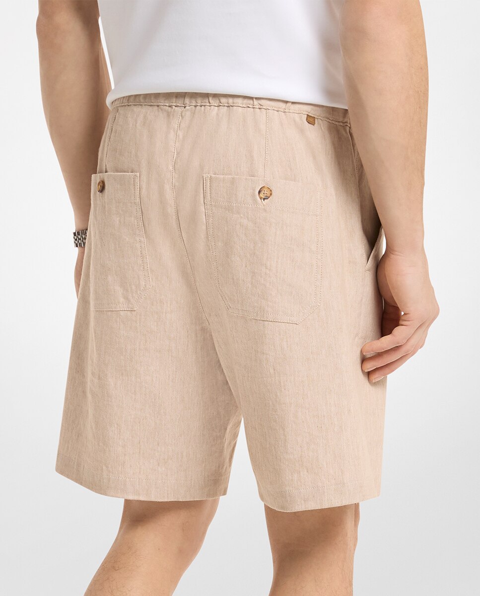 Bermudas de Linho com Elástico e Cordão na Cintura Castanho-claro-2