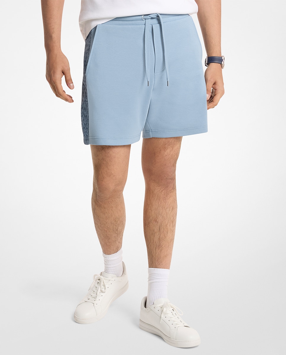 Bermudas de Fato de Treino com Rebordo Decorativo Lateral Azul-claro-1