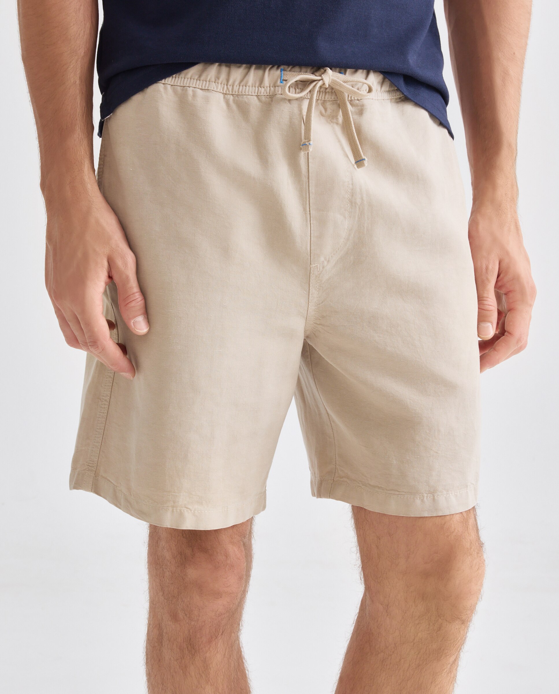 Bermudas Chino Cotton Linen com Cintura Elástica Bege-2