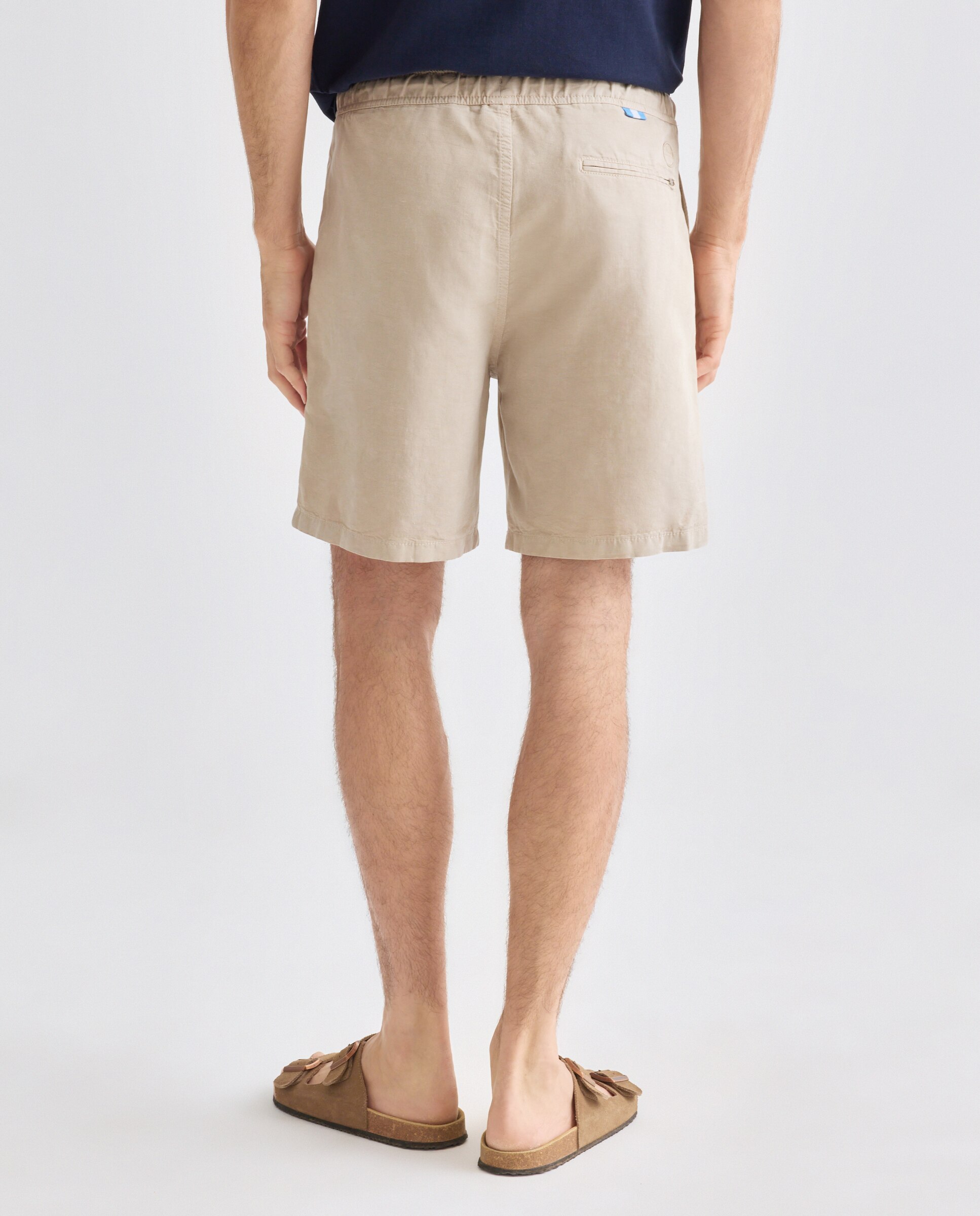 Bermudas Chino Cotton Linen com Cintura Elástica Bege-3