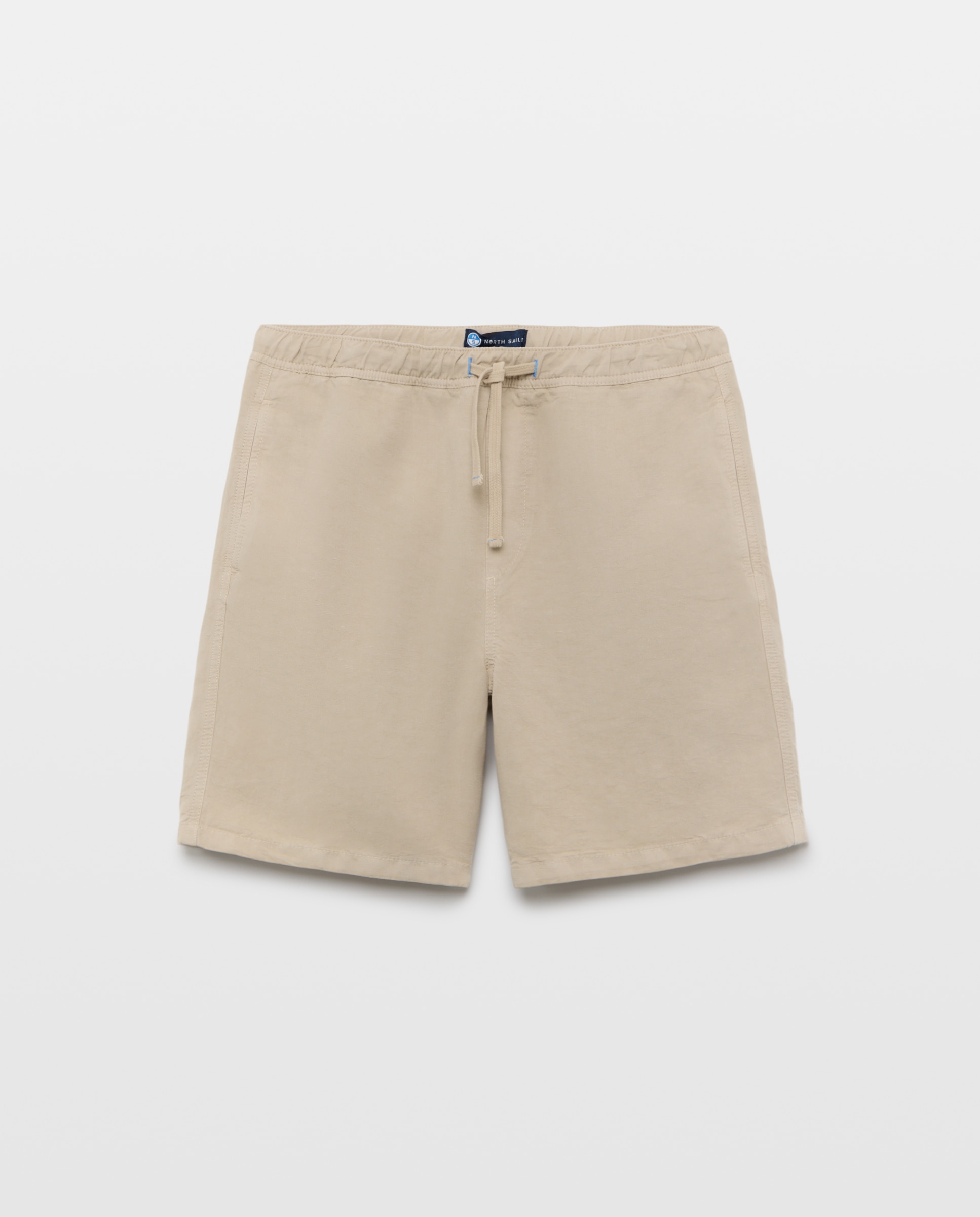 Bermudas Chino Cotton Linen com Cintura Elástica Bege-4