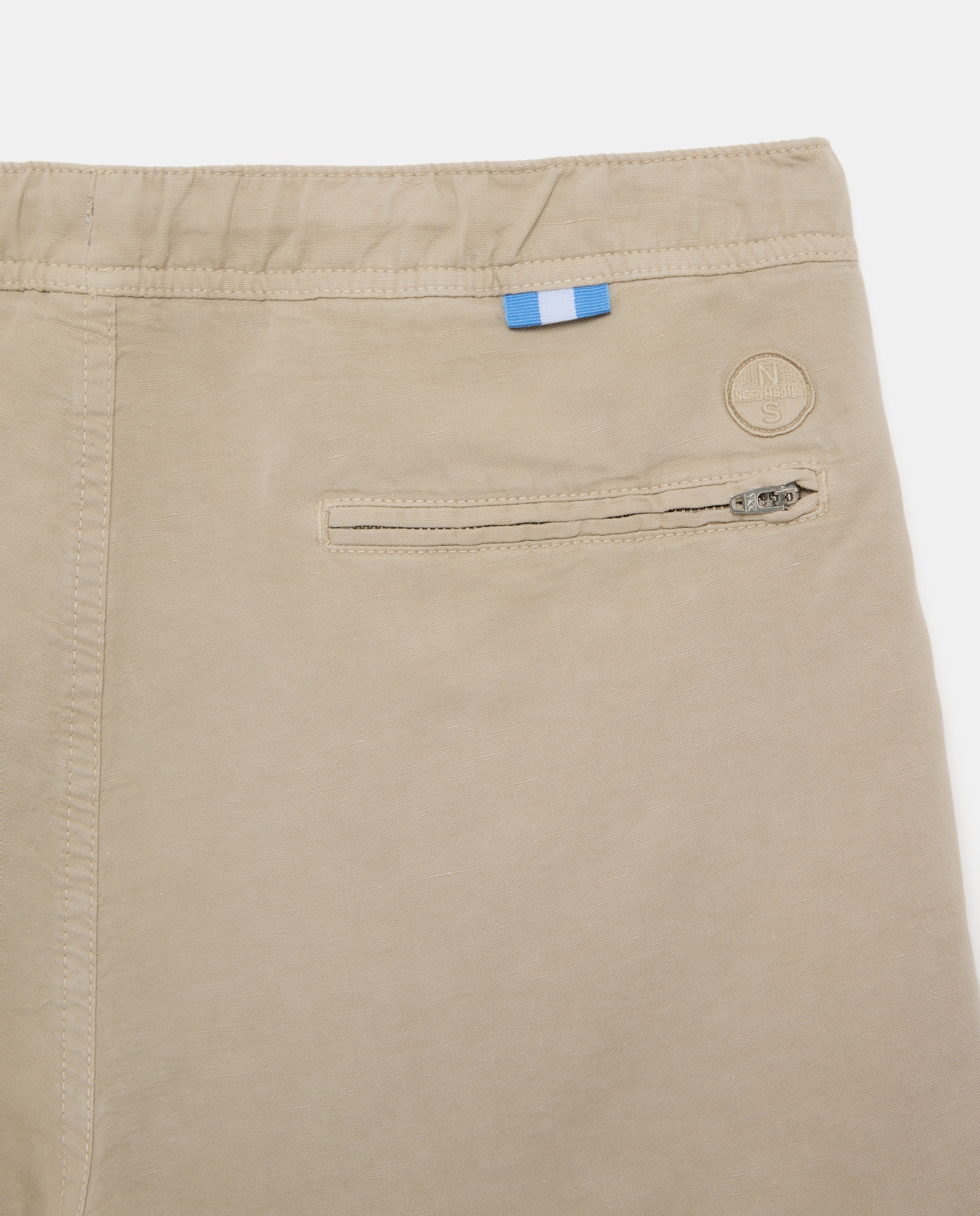 Bermudas Chino Cotton Linen com Cintura Elástica Bege-5