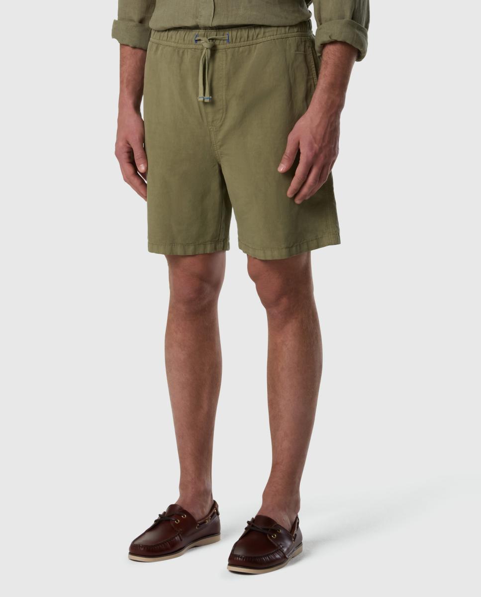 Bermudas Chino Cotton Linen com Cintura Elástica Verde-militar-2
