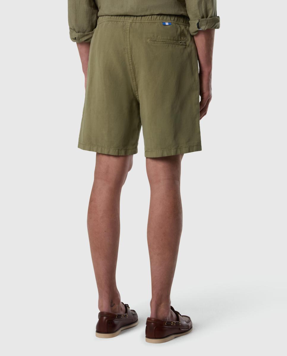 Bermudas Chino Cotton Linen com Cintura Elástica Verde-militar-3