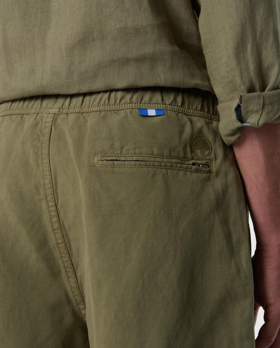 Bermudas Chino Cotton Linen com Cintura Elástica Verde-militar-4