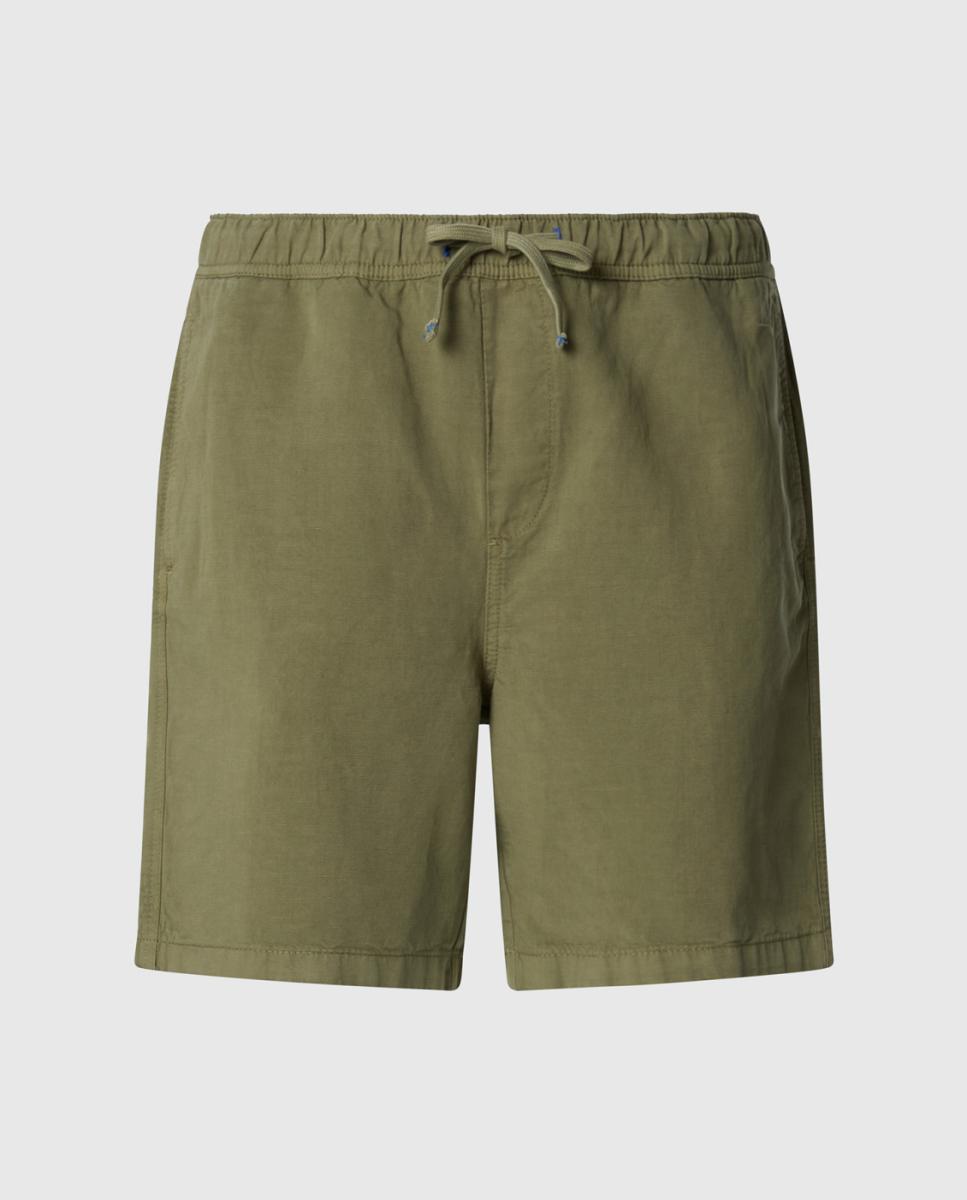 Bermudas Chino Cotton Linen com Cintura Elástica Verde-militar-5