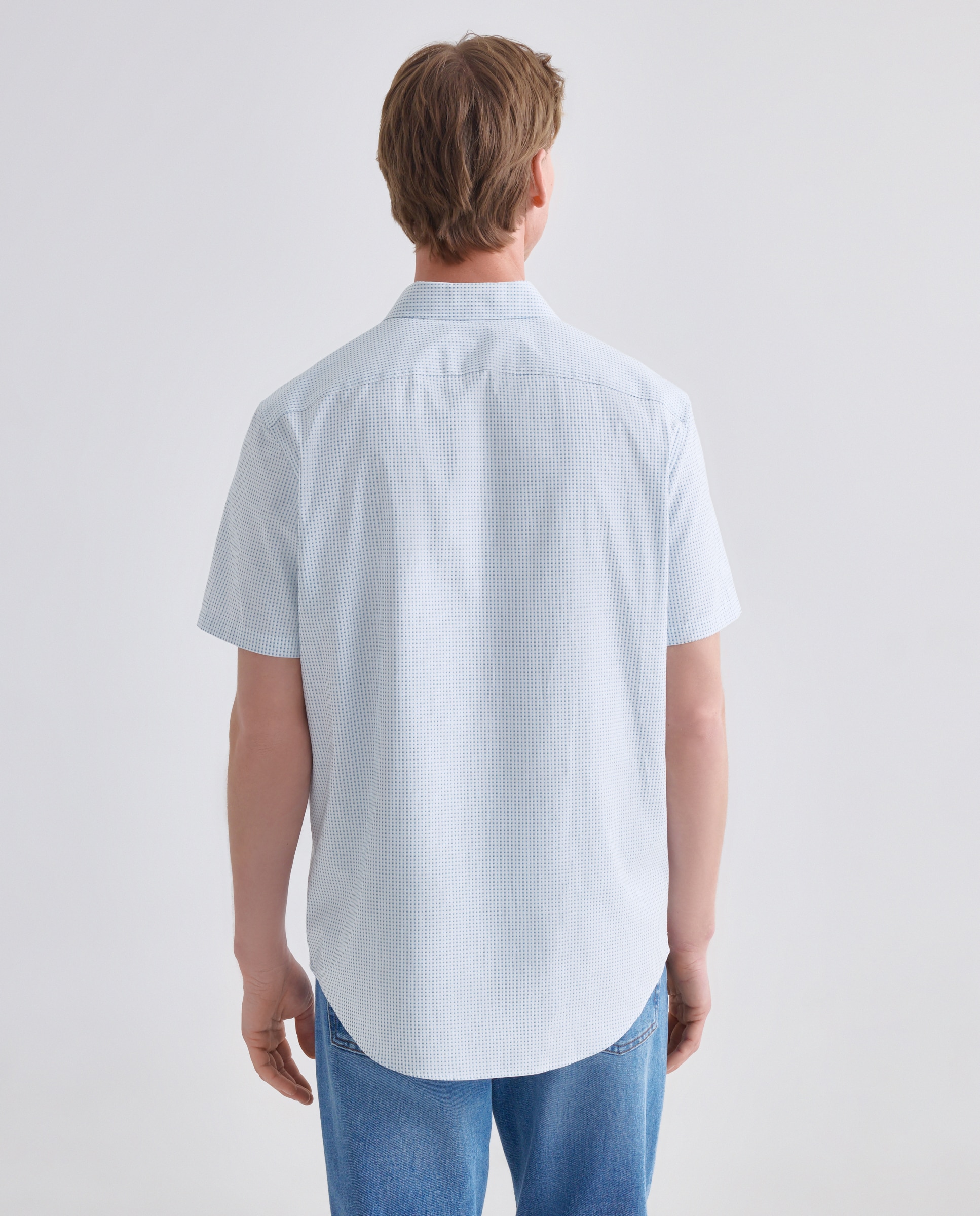 Camisa de Manga Curta Dobby aos Micro Quadrados Turquesa-3