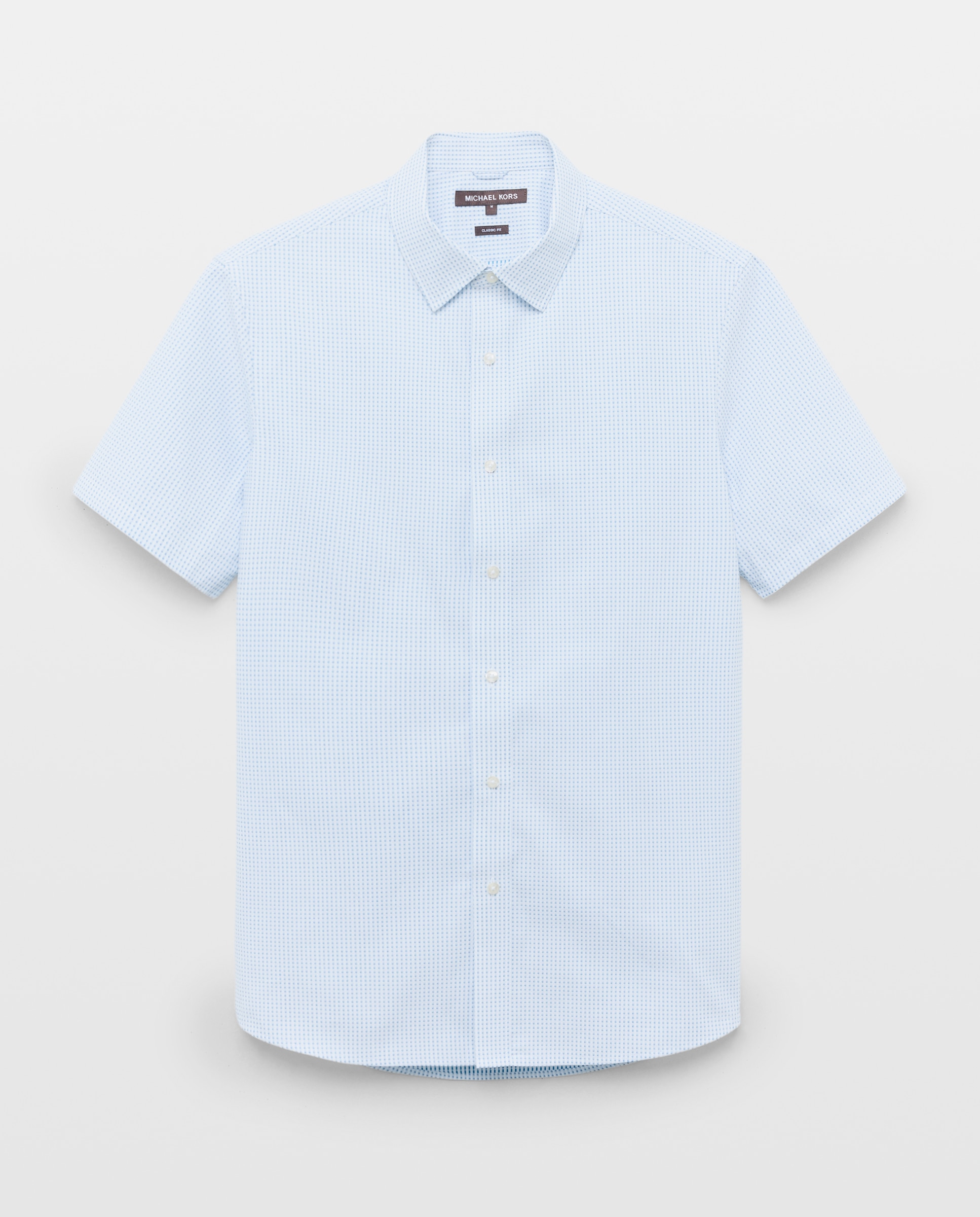 Camisa de Manga Curta Dobby aos Micro Quadrados Turquesa-4