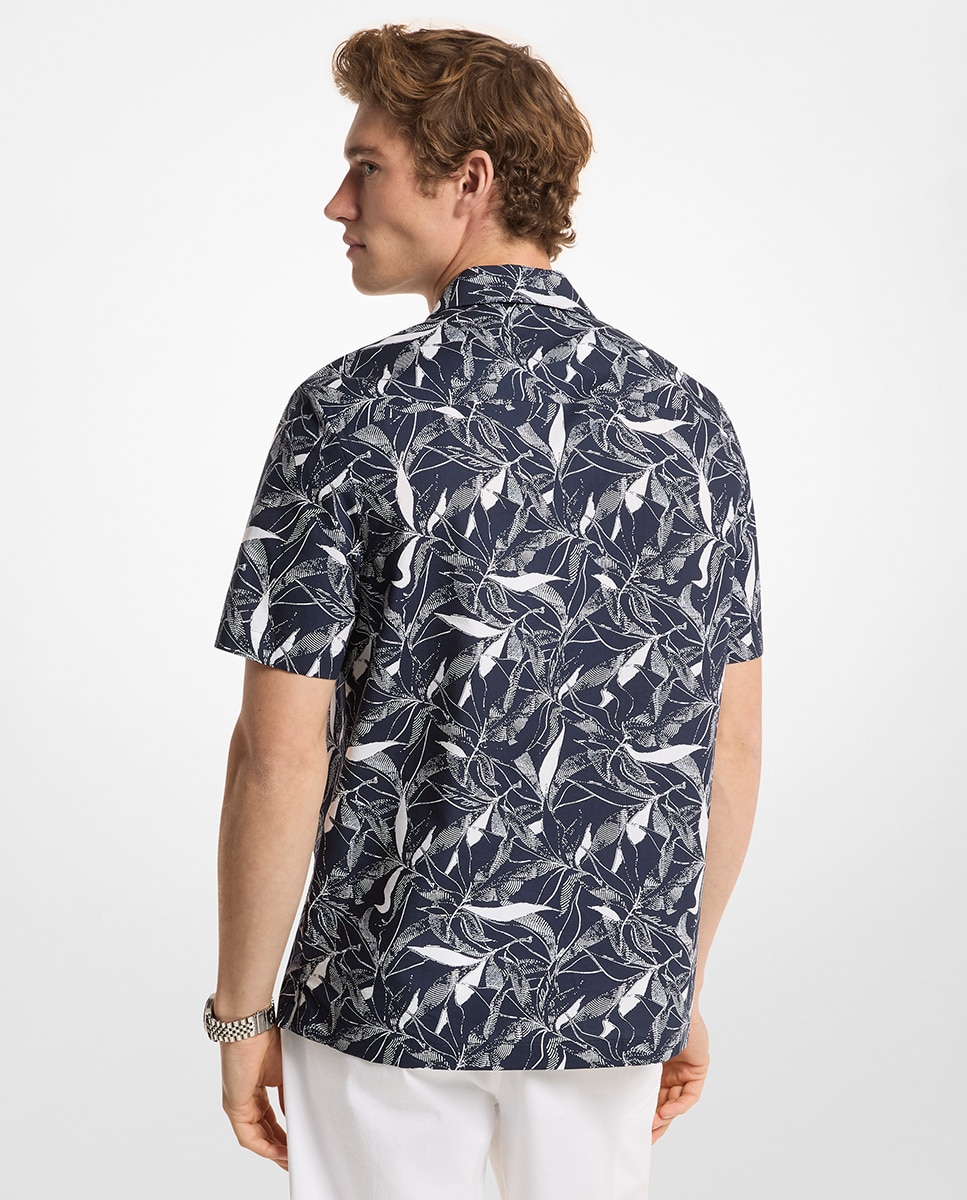 Camisa de Manga Curta com Estampado Floral Azul-marinho-2