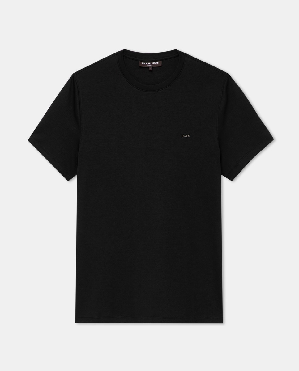 T-shirt de algodão com decote redondo Preto-1